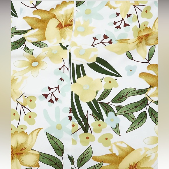 Green & Yellow Floral Satin Ruched Dress - Picture 6 of 12